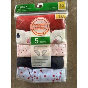 Wonder Nation Girls Brief Underwear 5-Pack Size 10 Cotton Multicolor Tagless
